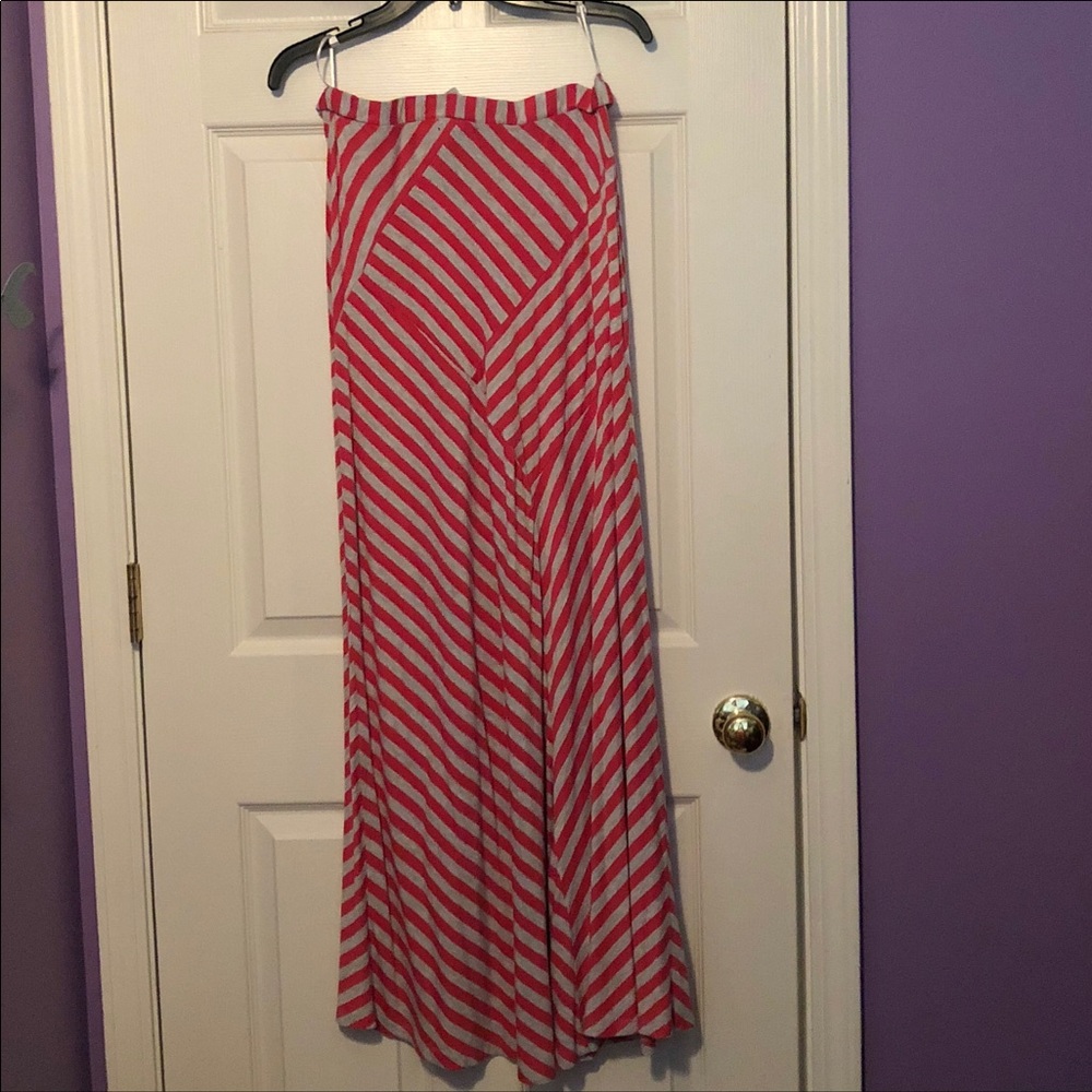 Pink And Grey Striped Maxi Skirt